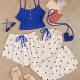 New Peach Hearted Pajamas Women's Spring And Summer Sweet And Cute Three-Piece Set Of Hanging Trousers Short Sexy