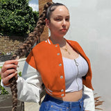 Brown Baseball Fashion Fall Jackets For Women 2022 Patchwork Button Black Crop Top Jackets Coats Red Varsity Bomber