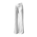 Toloer Summer Water Ripple High Waist Straight Tube Leisure Wide Leg Hollow Out Foreign Air Muscle Texture Sense Loose Hanging Sense