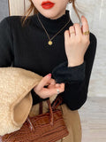 Sense Half Turtleneck Sweater Autumn And Winter Soft Waxy Bottom Shirt Female Long Sleeves Inside The Foreign Atmosphere Feeling Joker Jacket-Outfit