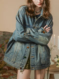 Toloer Sense Denim Jacket Female Spring And Autumn Outfit 2024 New Popular Logo Loose Niche Retro Do Old Jacket Bf