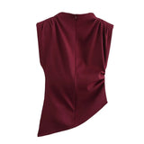 Women's Clothing 2025 Spring New New Fashion Folding Decoration Asymmetrical With Pad Shoulder Dress