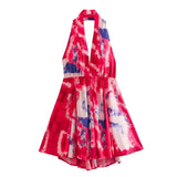 Toloer Summer New Fashion V Collar Sling Sexy Print Hanging Neck Collar Short Dress Woman-Outfit