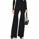 Toloer Fashion Autumn 2024 New High Waist Elastic Elastic Stitching Suit Pants Horn Show Thin Casual Pants Woman-Outfit