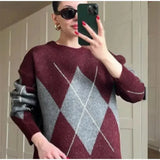 Burgundy Round Neck Knitted Sweater-Outfit