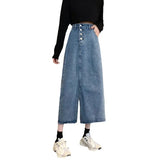 Toloer New Autumn Dress 2024 Women's Skirt High Waist Long Skirt Slit Jeans Skirt-Outfit