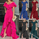 Temperament Sexy V-Neck Irregular Solid Color Hem Leaves On The Edge Of The Individual Design Lady