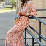Toloer Spot 2024 Spring New Women's Fashion Bohemian Medium And Long Print Dress-Outfit