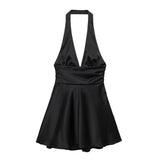 Women's Clothing 2025 Spring New Silk-Sense Texture Hanging Neck-Deck Bow Tie With