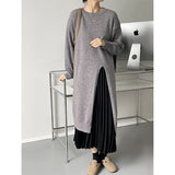 Women's Side Split Knitted Sweater Dress Autumn Winter Grau Beige Brown Black Design Woolen