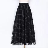 White Casual Skirt For Women High Waist Solid Patchwork Mesh Solid Midi Skirts Female Fashion Clothing Style