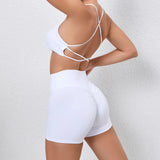 Toloer Shoulder Strap Beautiful Back Bra Peach Hip Shorts Yoga Suit Running Quick-Dry Tight Sports Fitness Suit-Outfit