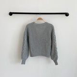 Cable Knit Button Down Cardigan-Outfit