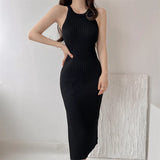 Summer, The New Round-Neck Slim Knitted Vest Dress Ins Shows A Thin, Forked Dress With A Waist In The Waist.-Outfit