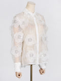 Toloer 2024 New Fashion Lapel Heavy Industry Organza Embroidery Three-Dimensional Flower Sequin Splice Design Sense Shirt-Outfit