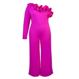 Single Shoulder Collar Wood-Eared Jumpsuit Commuting Wind High Waist Casual Tights