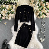 long sleeve buttons sweater top and skirt suits women knitted two piece set 2022 New autumn fashion ladies club