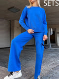 Basic 2 Piece Sweater Sets For Women Autumn Knitted Pants Suits With Sweaters 2 Piece Sets Womens Outfits Straight