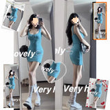 High-Waisted Rope Bow Bow U Collar Vest Pure Want To Pack Hip Short Skirt Skinny Pear-Shaped Figure Wearing A