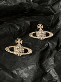 Rhinestone Planet Design Earring-Outfit