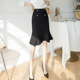 Body Skirt Flounce Skirt Female Spring / Summer 2024 High Waist Long Cover Span Buttock One Step Skirt-Outfit