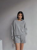 Drop Shoulder Halp Zip Sweatshirt & Drawstring Shorts Set-Outfit