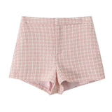 Pink Plaid Tweed Jacket And Shorts Set-Outfit