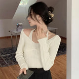 Fake Two-piece T-shirt Long Sleeve Halter Black Tops Knit Slim Sweater Tops Women Autumn Spring Sexy Female Tee
