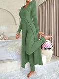 Autumn And Winter Design With A Sense Of Round Neck Opening Fork Long Coat Trousers Casual Fashion