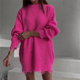 Ins Design Long Sleeve V-Neck Knitted Dress