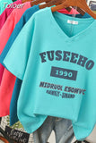 100% Cotton M-6XL T Shirt Letter Print 90S Tshirt Short Sleeve Women's Top Summer Couple O Neck Oversized T