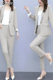 Women Single Botton Work Blazer Suits Slim Loose Casual Pants Blazers Jackets With Trouser Two Pieces