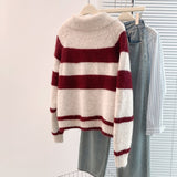 Toloer Purple Striped Soft-Clip Single-Dcupy Clasp-Clip Sweater Women's Cardigan Jacket 2025 New Autumn And Winter