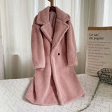 Pink Teddy Bear Long Coats Women 2022 Winter Thick Warm Oversized Chunky Outerwear Faux Lambswool Fur Coats Solid High
