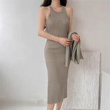 Summer, The New Round-Neck Slim Knitted Vest Dress Ins Shows A Thin, Forked Dress With A Waist In The Waist.-Outfit