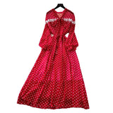 High-End Neckline Bow Tie Lantern Sleeve Lace Lace To Receive Waist Wave Dot Skirt Chiffon
