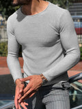 Toloer Men's Casual Round Neck Sweater Solid Color Slim Long Sleeve Knit Jumper Men's