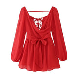 Summer Out-The-Shoulder Lantern Long-Sleeved V-Neck Dress Sexy Showy Multi-Colored Skirt