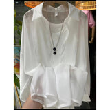 New Fashion Clothes Beaded Sunscreen Women Loose Lantern Sleeve Shirt Senior