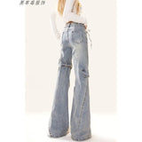 Micro-Tight Jeans Women Autumn New Retro Hottie Slimming High-Sight Belt Splicing Pants