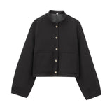 Dress Short Bomber Jacket 2025 Spring Temperament Collar Single Buckle Long Sleeves Loose Short Coat