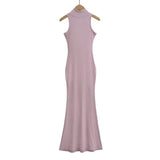 Trendy Women's Dress Is Full Of Style, Elastic, Slim, Half-High Collar, Sleeveless Vest, Long Skirt, Buttocks, Fishtail Dress-Outfit