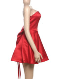 Red Satin Large Bow Mini Dress-Outfit