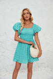 Women's Out-Shoulder Foam Short-Sleeved Folds High-Waisted Summer Mini Dress With