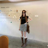 Toloer Summer Hot Girls Short Sleeve T-Shirt Women's Crop Black Bow Hot Diamond Slim Short Top