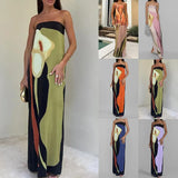 Spring Dress Women's Fashion Sleeveless Shoulder Stamped Breast Sexy Detender Print