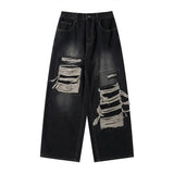 Retro Distressed Patch Ripped Design Niche Ripped Jeans-Outfit