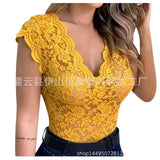 2024Wish New Lace Lace T-Shirt T-Shirt Blouse Rose Straight Close Sexy