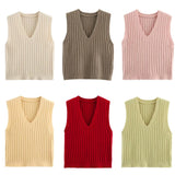 Style Knitted Sweater Vest Women Lazy Brown Spring Dress New Folded Cloth