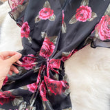 New Light Luxury Chiffon Print Dress Temperament Lotus Side Fishtail Dress Female Dress